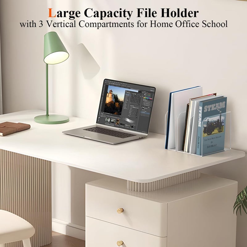 Jumyee Acrylic Magazine Holder with 3 Vertical Compartments, Clear Desk Mail Organizer Magazine File Rack, Book Holder Paper Folder Binder Holders Office Organization for Desk Accessories - Image 5